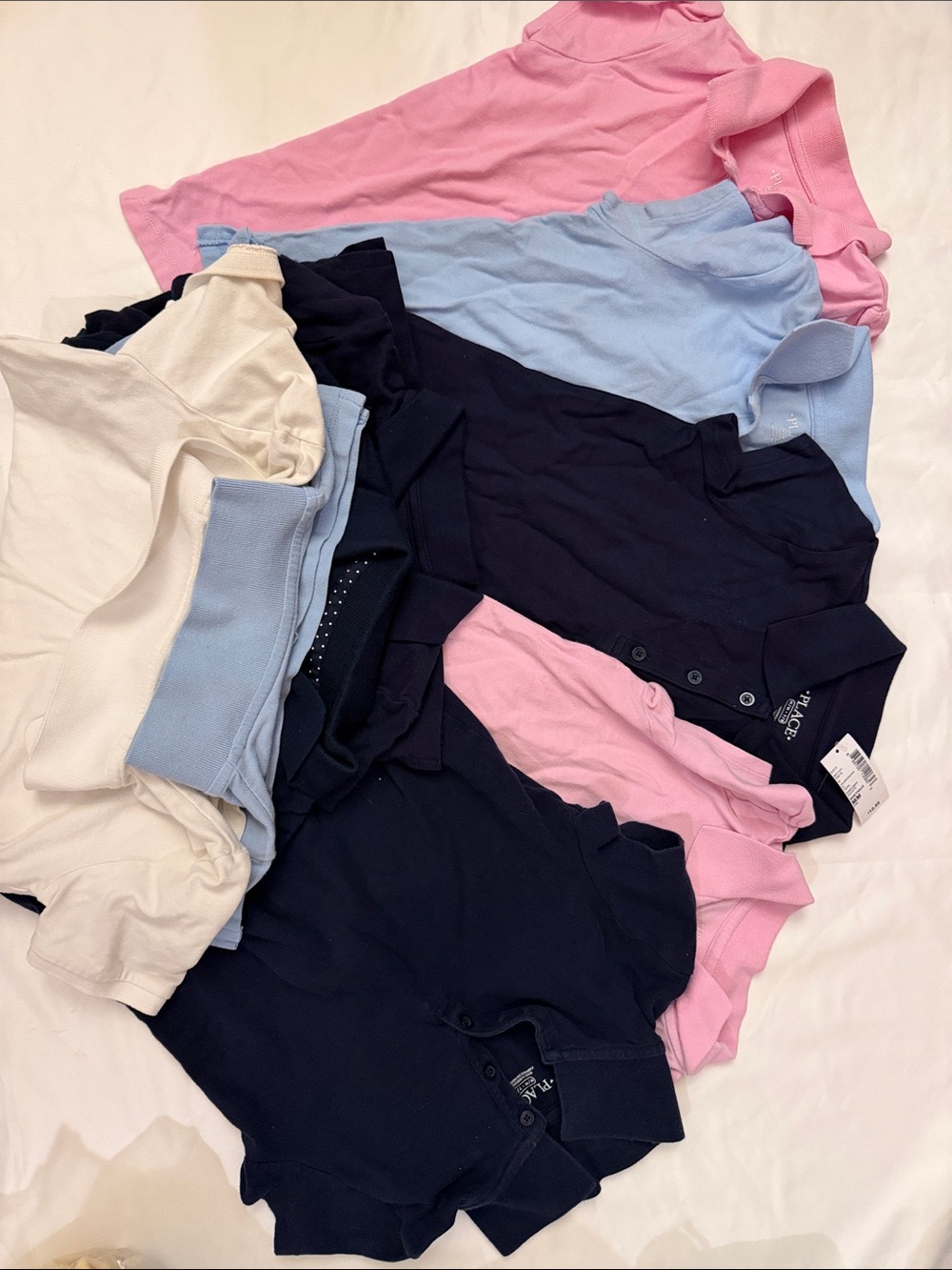Polo Shirts 7-8 y.O Uniform Polo Top Bundle in Pink, Light Blue, Navy & Cream